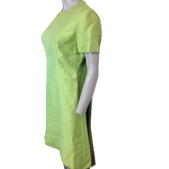 Vintage 60s Mod Silk Set Women 10 Medium Green Peacoat Jacket Knee Length Dress - Picture 14 of 15